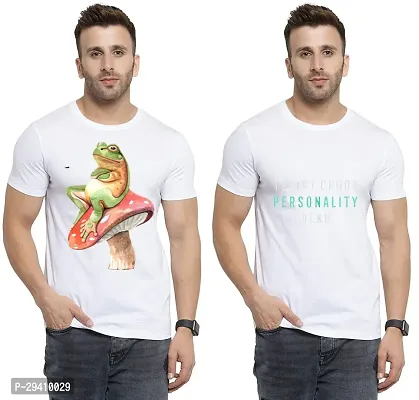 Comfortable White Polycotton Tees For Men Pack Of 2