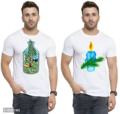 Reliable White Polycotton Printed T-Shirt For Men Pack Of 2