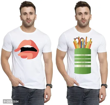 Reliable White Polycotton Printed T-Shirt For Men Pack Of 2