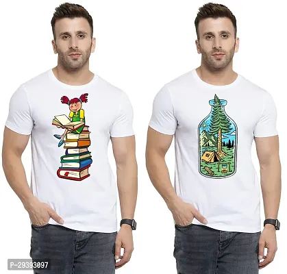 Stylish White Polycotton Printed Round Neck Tees For Men Pack Of 2-thumb0