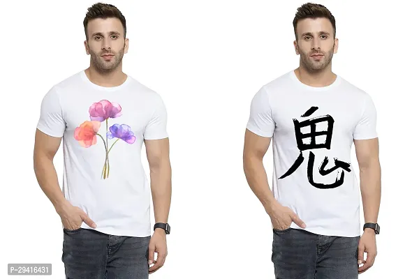 Comfortable White Polycotton Tees For Men Pack Of 2