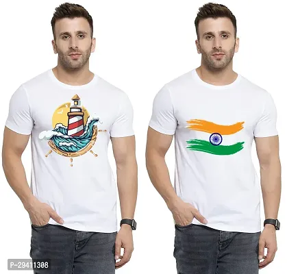 Comfortable White Polycotton Tees For Men Pack Of 2