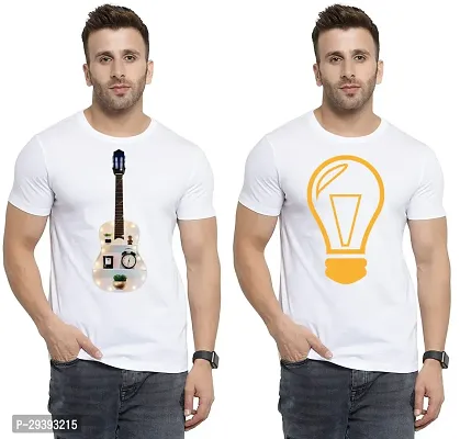 Stylish White Polycotton Printed Round Neck Tees For Men Pack Of 2-thumb0