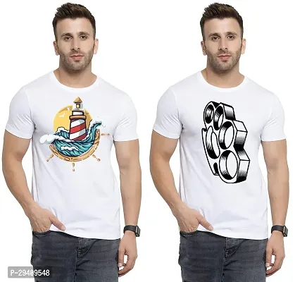 Comfortable White Polycotton Tees For Men Pack Of 2