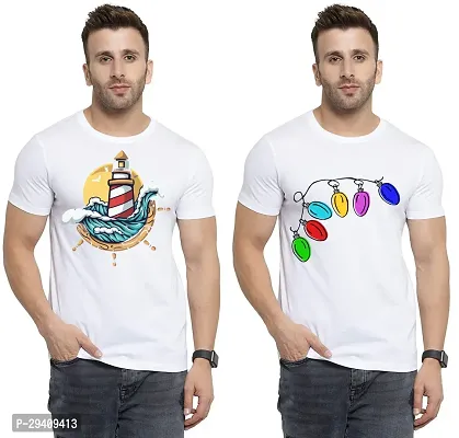 Comfortable White Polycotton Tees For Men Pack Of 2