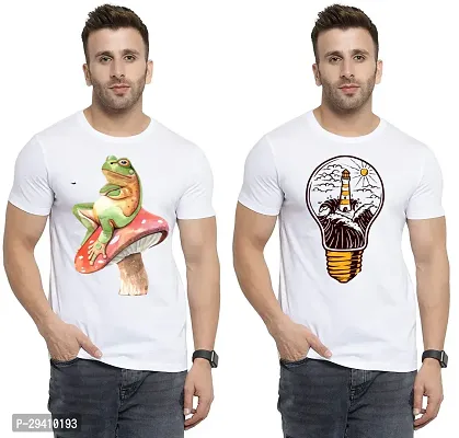 Comfortable White Polycotton Tees For Men Pack Of 2