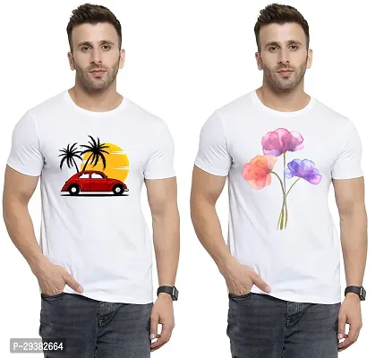 Reliable White Polycotton Printed T-Shirt For Men Pack Of 2