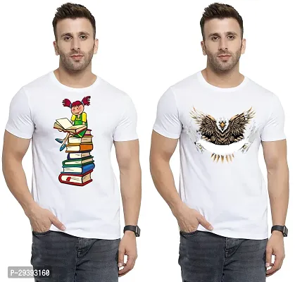 Stylish White Polycotton Printed Round Neck Tees For Men Pack Of 2