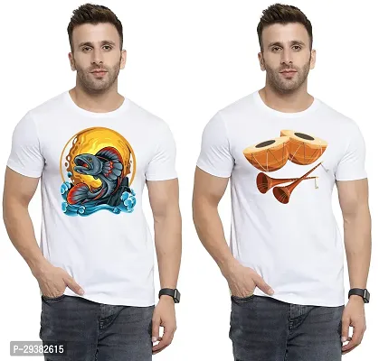 Reliable White Polycotton Printed T-Shirt For Men Pack Of 2