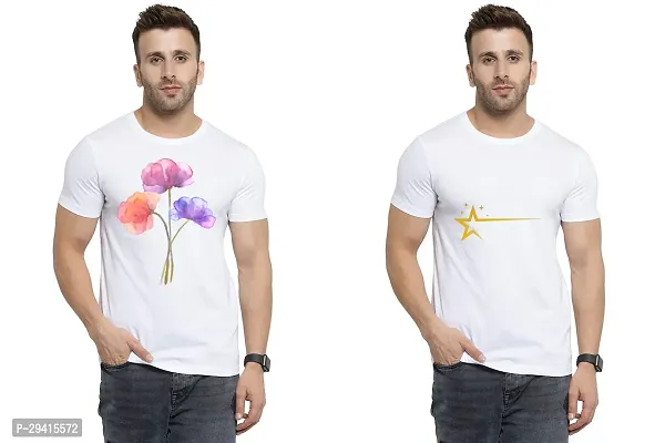 Comfortable White Polycotton Tees For Men Pack Of 2