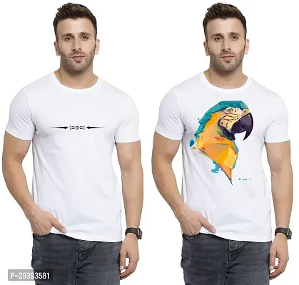 Stylish White Polycotton Printed Round Neck Tees For Men Pack Of 2-thumb0