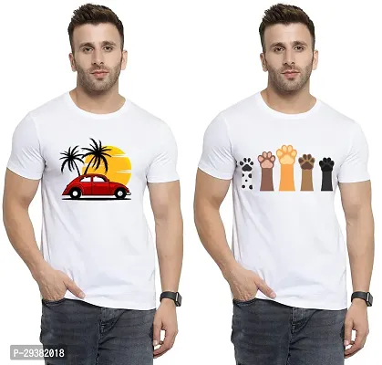 Reliable White Polycotton Printed T-Shirt For Men Pack Of 2