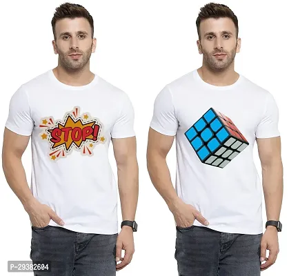 Reliable White Polycotton Printed T-Shirt For Men Pack Of 2