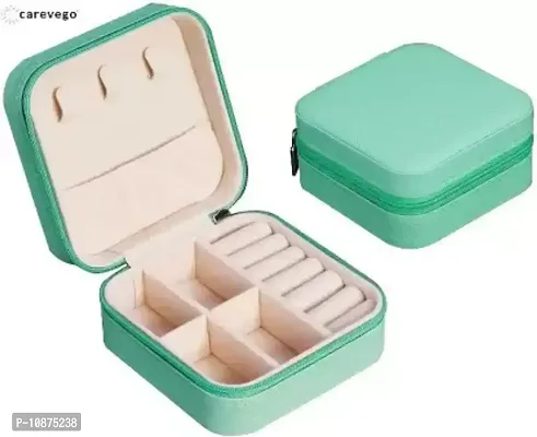 CareVego Leather Small Jewellery Storage Case for Earring Necklace Ring Accessories  (Green)