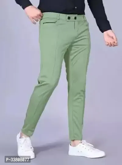 Stylish Green Polyester Spandex Regular Fit Regular Trousers For Men-thumb0