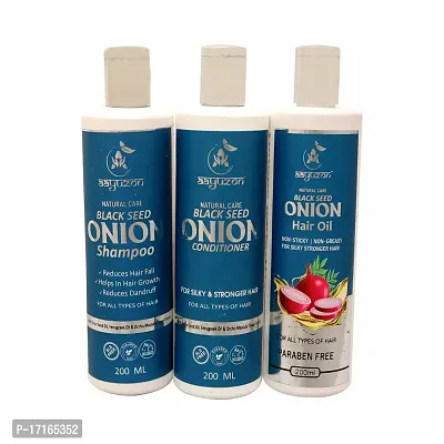 Aayuzon Anti Hair Fall Hair Care Set - Black Seed Onion Shampoo 200 ml + Conditioner 200 ml + Hair Oil 200 ml-thumb0