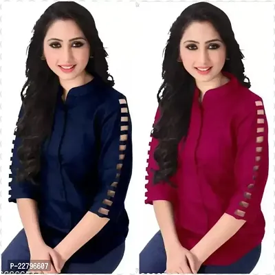 Elegant Multicoloured Rayon Striped Top For Women Pack Of 2-thumb2