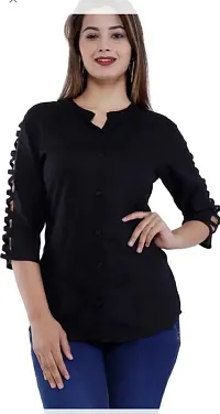 Elegant Black Rayon Striped Top For Women-thumb1