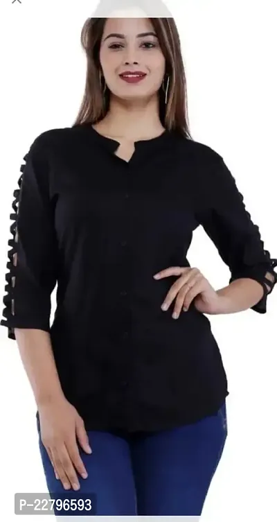 Elegant Black Rayon Striped Top For Women-thumb2