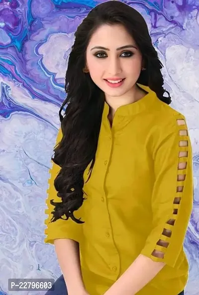 Elegant Yellow Rayon Striped Top For Women