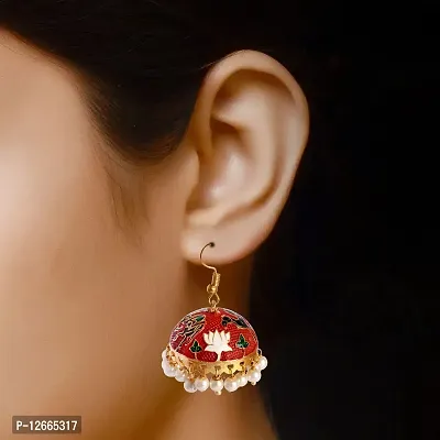 Adorn Gold Plated Light Weight Meenakari Copper Jhumki Earring For Women/Girls-thumb2