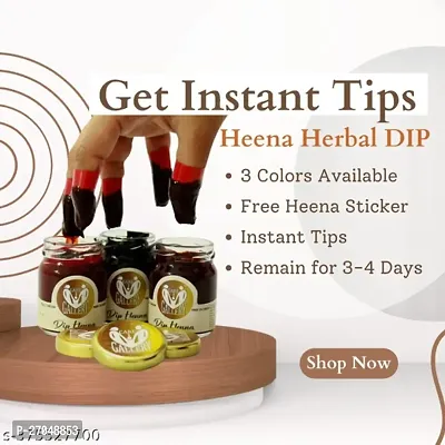 Gallery Dip Henna Instant Cherry Red, Brown, Black Colour Paste (Combo Of 3 Pcs) | For Finger Tips With 9 Types ( 90 Pcs) Henna Tattoo Stickers