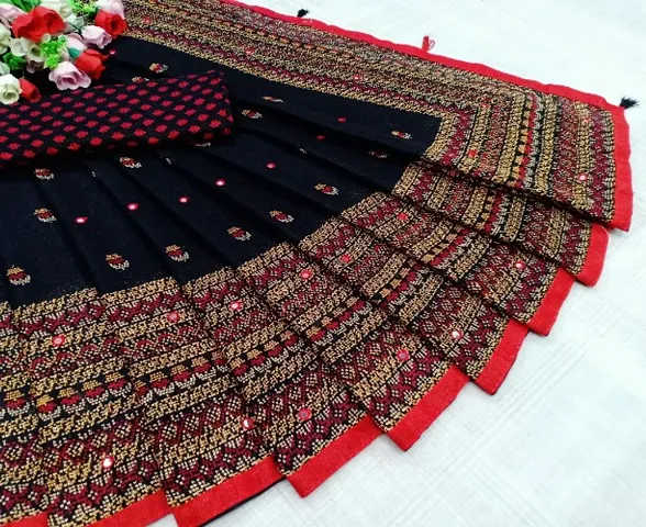 Miirror Work Jute Silk Printed Sarees