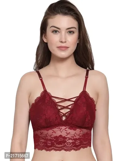 Women's Super Net Non-Wired Bralette Lightly Padded Seamless Bra for Ladies  Girls(H-S-Women-Bra-01-Maroon-34)-thumb0