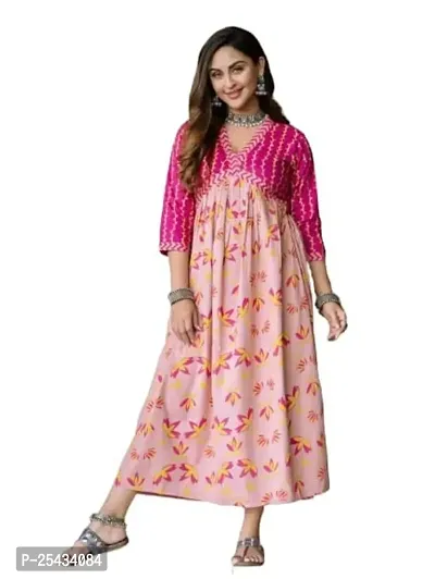 Trendy Pink Printed Cotton Blend A-Line Kurta-thumb0