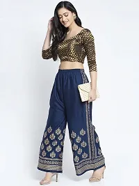 Meyara Gold Toned Side Block Printed Casual Rayon Palazzo-Pant for Girls  Women (Navy Blue)-thumb2