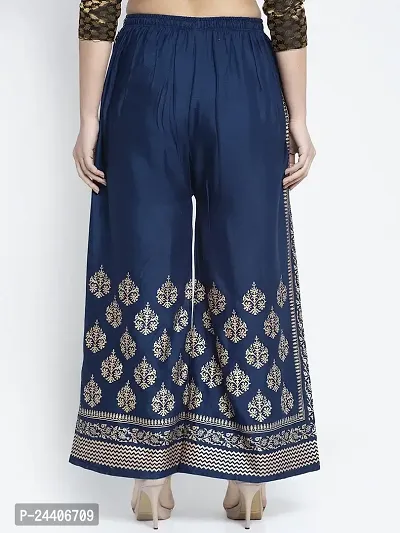 Meyara Gold Toned Side Block Printed Casual Rayon Palazzo-Pant for Girls  Women (Navy Blue)-thumb2