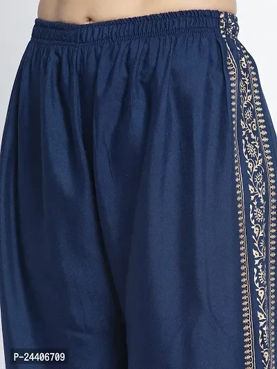 Meyara Gold Toned Side Block Printed Casual Rayon Palazzo-Pant for Girls  Women (Navy Blue)-thumb4
