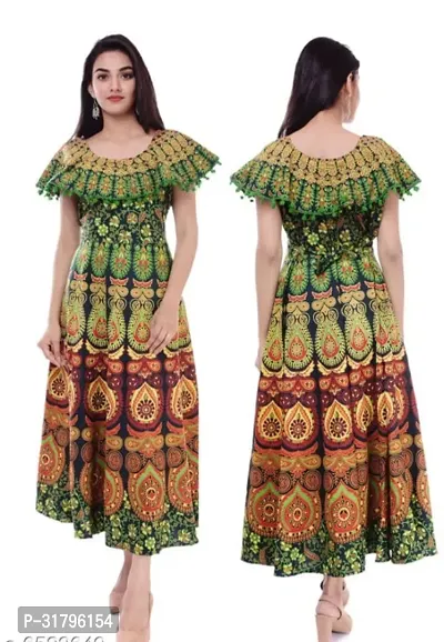 Beautiful Multicoloured Cotton Printed Maxi Dress For Women-thumb0