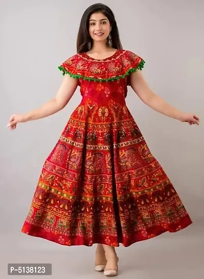 Cotton Jaipuri Printed A-Line Dress