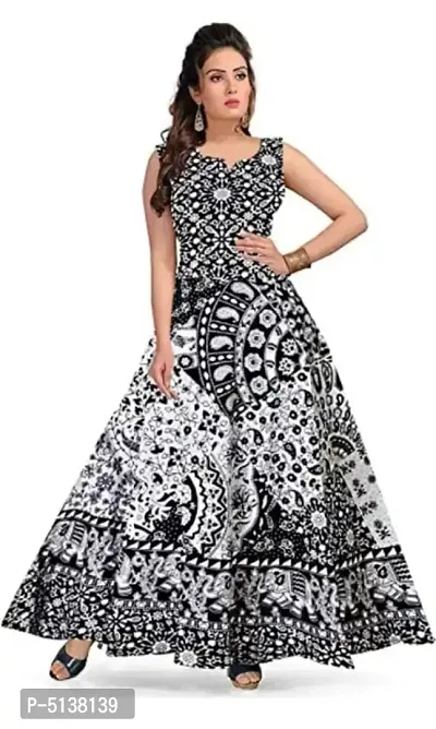 Stylish Cotton Jaipuri Printed A-Line Dress-thumb0