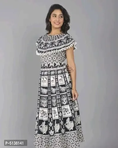 Stylish Cotton Jaipuri Printed A-Line Dress-thumb0