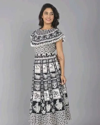 Beautiful Jaipuri Printed Cotton Fit & Flare Maxi Dress