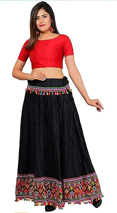 jaipuri Womens Embroidered Border Rayon Skirt/Chaniya