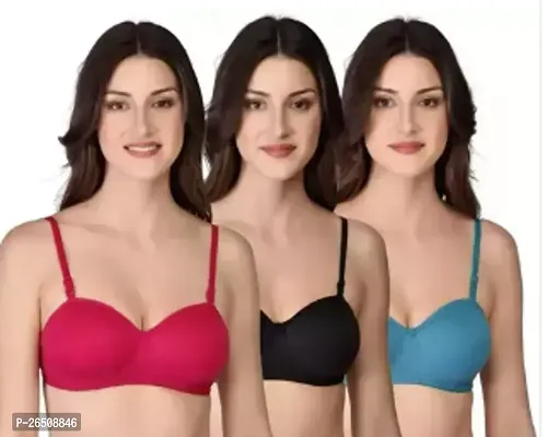 Stylish Multicoloured Cotton Solid Bras For Women, Pack Of 3-thumb0