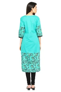 Stylish Cotton Printed Turquoise Three Quarter Sleeves Kurta-thumb2