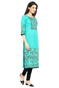 Stylish Cotton Printed Turquoise Three Quarter Sleeves Kurta-thumb3