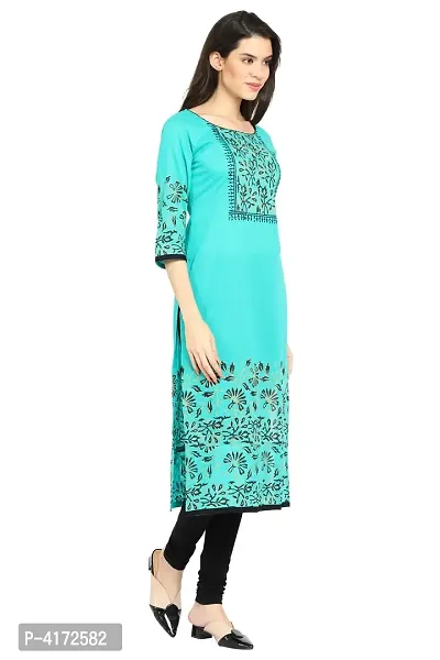 Stylish Cotton Printed Turquoise Three Quarter Sleeves Kurta-thumb4