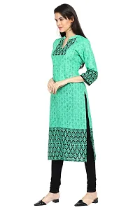 Stylish Cotton Printed Green Three Quarter Sleeves Kurta-thumb1