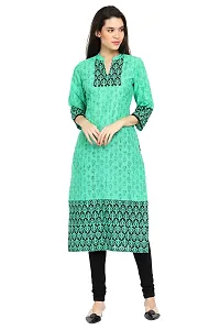 Stylish Cotton Printed Green Three Quarter Sleeves Kurta-thumb3