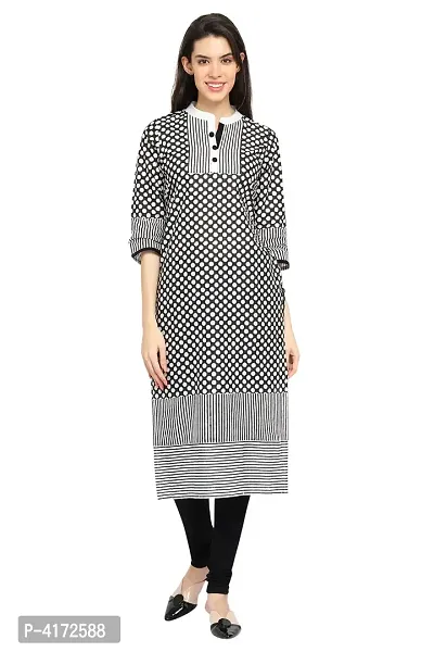 Stylish Cotton Printed Black Three Quarter Sleeves Kurta