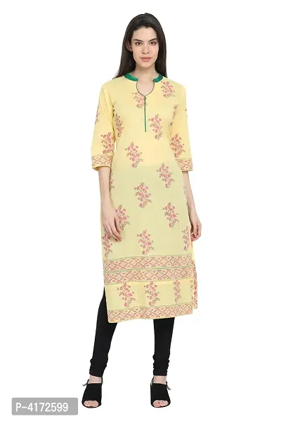 Stylish Cotton Printed Beige Three Quarter Sleeves Kurta