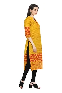 Stylish Cotton Printed Yellow Three Quarter Sleeves Kurta-thumb1