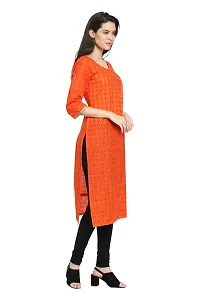 Stylish Cotton Printed Orange Three Quarter Sleeves Kurta-thumb1