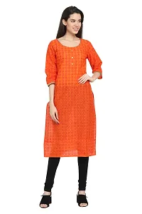 Stylish Cotton Printed Orange Three Quarter Sleeves Kurta-thumb3