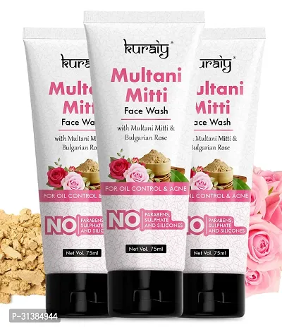 KURAIY Multani Mitti Enriched With Turmeric  Saffron, For Pimple Control Face Wash  75 ml pack of 3-thumb0